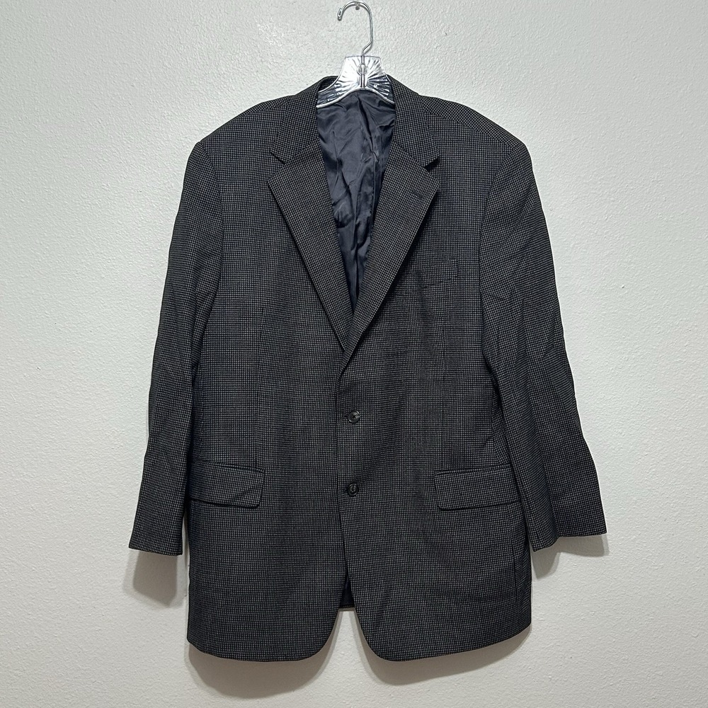 Joseph Abboud Men's 46L Gray Houndstooth 100% Wool Blazer Suit Jacket Sport Coat
